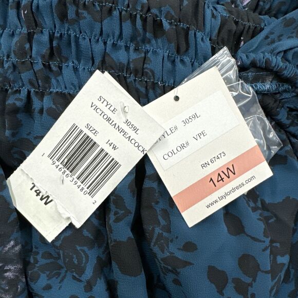 NWT Sz 14 Taylor Woman Peacock Floral Maxi Dress. Vneck/Buttons. Ruffle Hem. - Picture 3 of 3